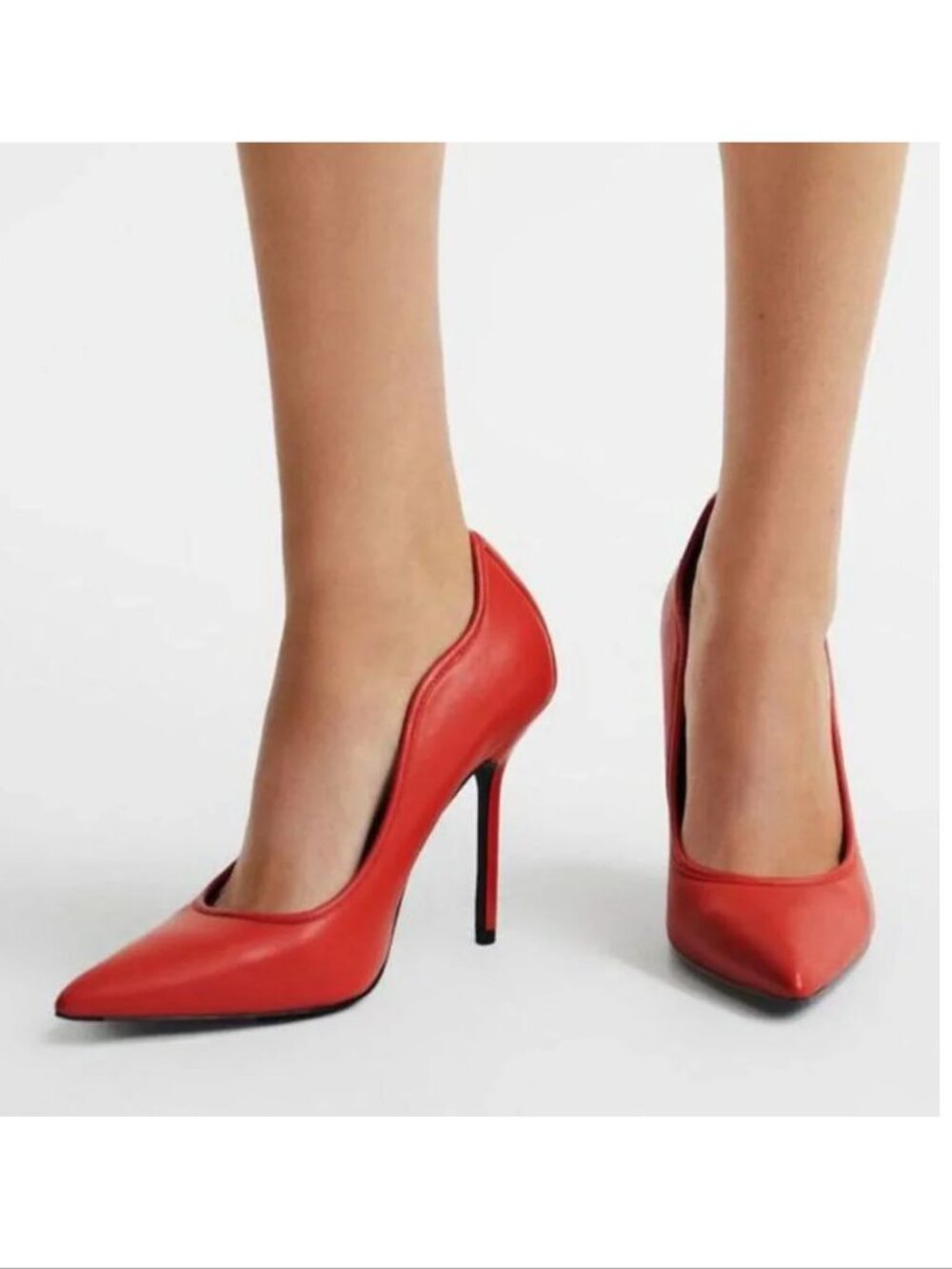 Reiss Bramley Pointed Toe Pump Heels Size 38 7.5 Reddish Orange Leather NEW $290